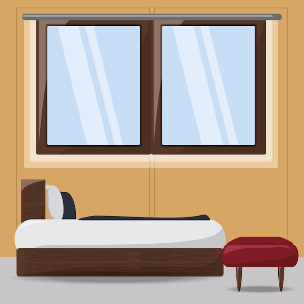 Вектор Спальня с кроватью и окном значок красочный дизайн
