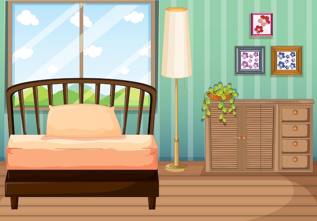 Vector bedroom with wooden furnitures