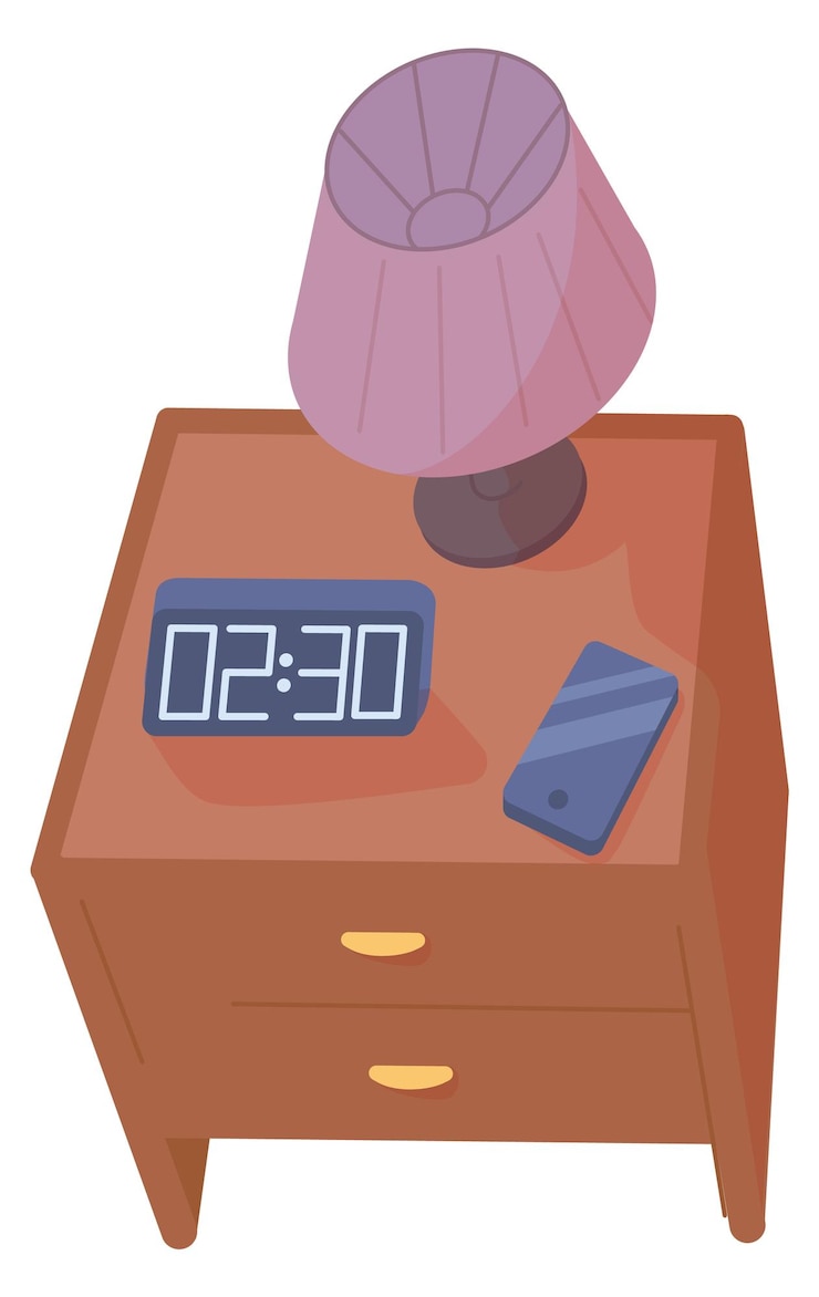 Vector bedside dresser with lamp and alarm clock bedroom furniture