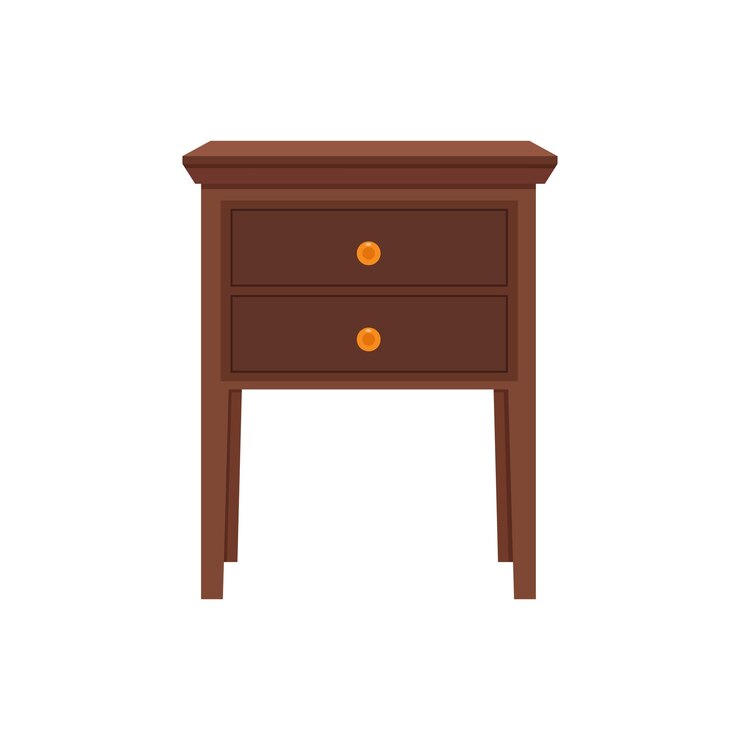 Vector bedside table and nightstand wooden brown furniture vector illustration
