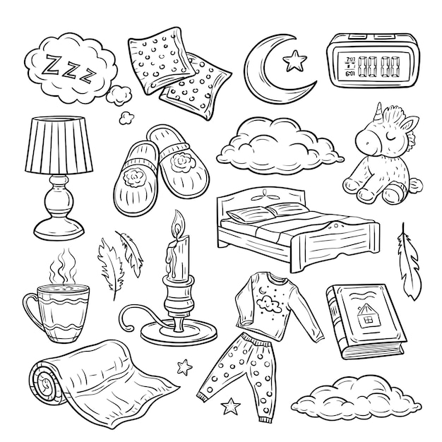 Vector bedtime doodle set