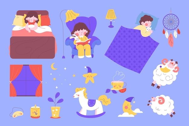 Vector bedtime icons in hand drawn design