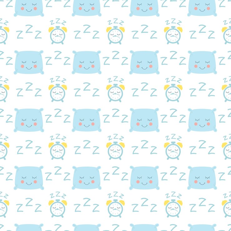 Vector bedtime seamless vector pattern sleeping pillow and clock zzz for baby boy design