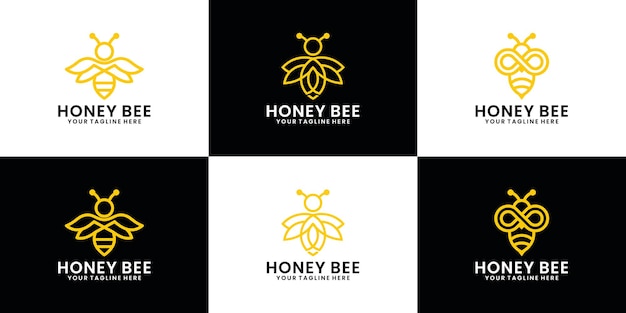 Bee animal logo design collection, honey bee with line art style