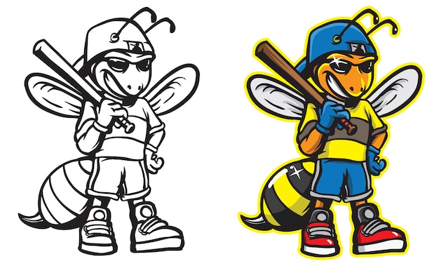 Vettore illustrazione della mascotte di baseball dell'ape