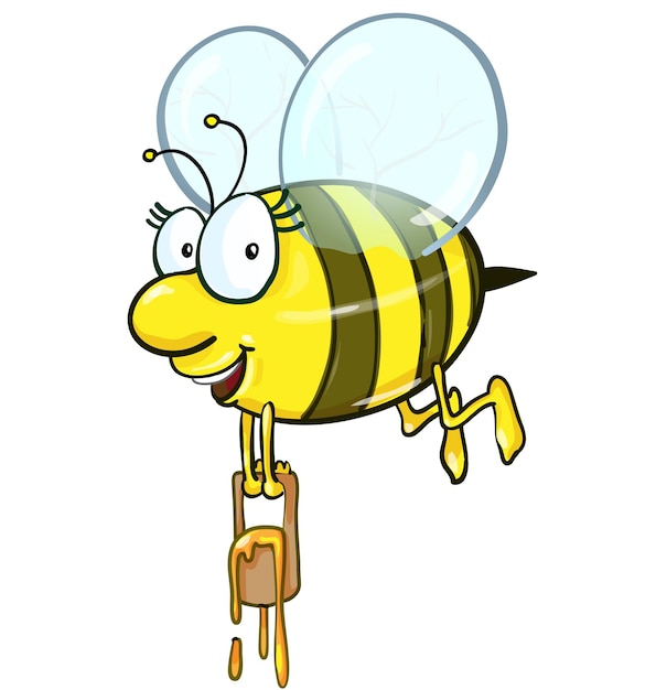 Vector bee cartoon holding honey bucket