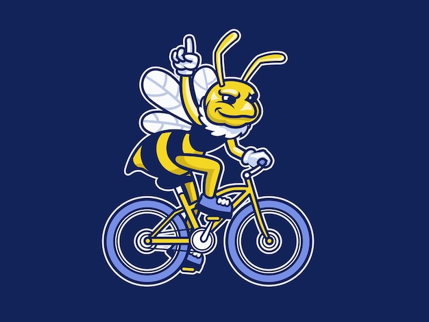 Bee Cartoon Riding Bicycle Mascot Logo