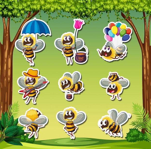 Bee characater sticker aard achtergrond