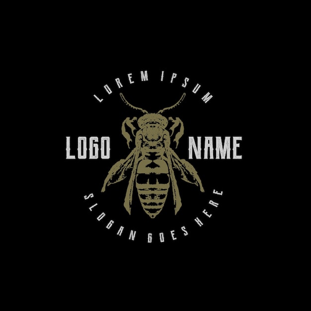 эмблема эмблемы пчелиного персонажа винтажная с царапинами в стиле для этикетки продукта