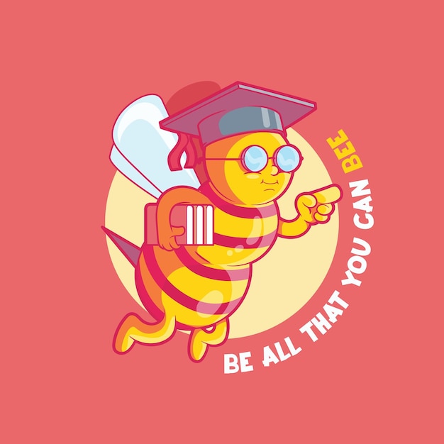 Vector bee character holding books using a graduation hat vector illustration learning mascot education