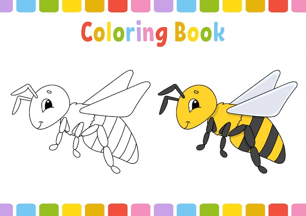 Bee. Coloring book for kids. Cheerful character.  illustration.