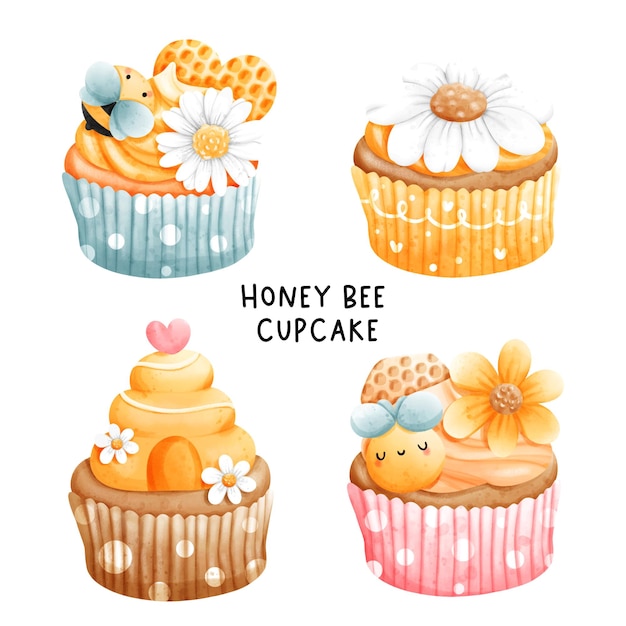 Bee cupcake honingbij taart verjaardag Vectorillustratie