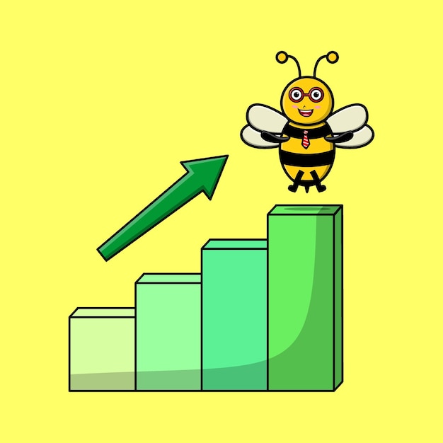 Bee cute businessman mascot character with a deflation chart cartoon style design