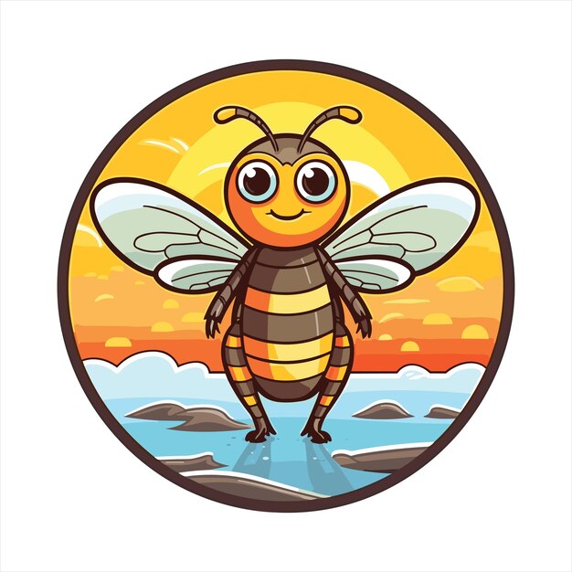 Bee Cute Funny Cartoon Kawaii Colorful Watercolor Beach Summer Animal Pet Sticker Illustration