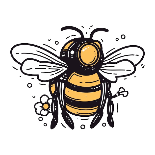 Vector bee doodle vector illustration hand drawn bee with flower