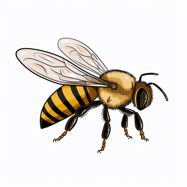 Vector bee drawing isolated on transparent background