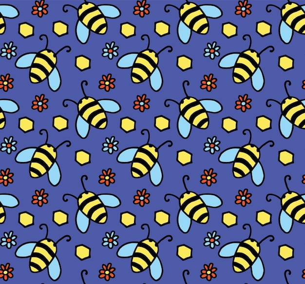 Bee flower honey seamless pattern