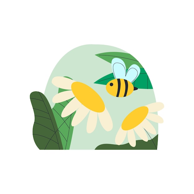 Bee And Flower Nectar Vector Nature Illustration Sticker