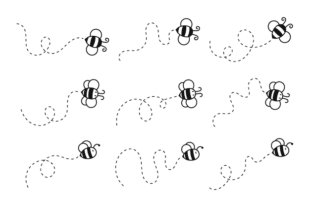 A bee flying in a dotted line