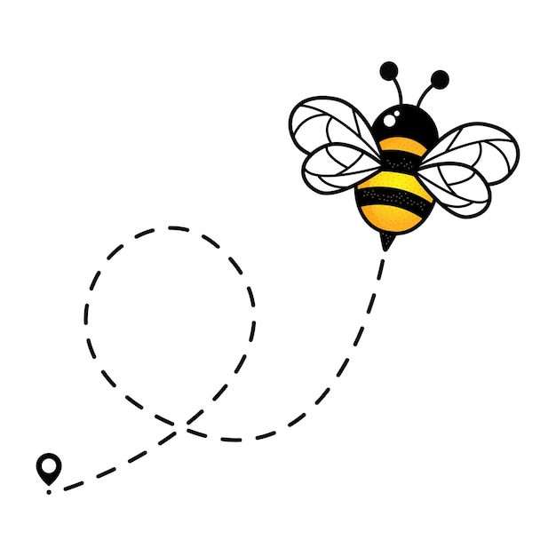 Bee flying on a dotted route