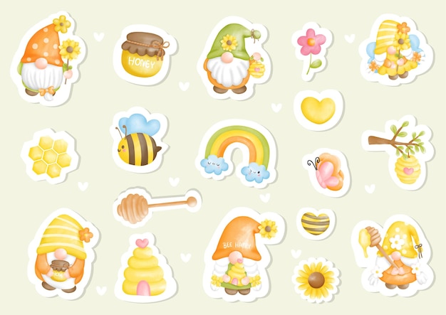 Bee and gnome sticker set