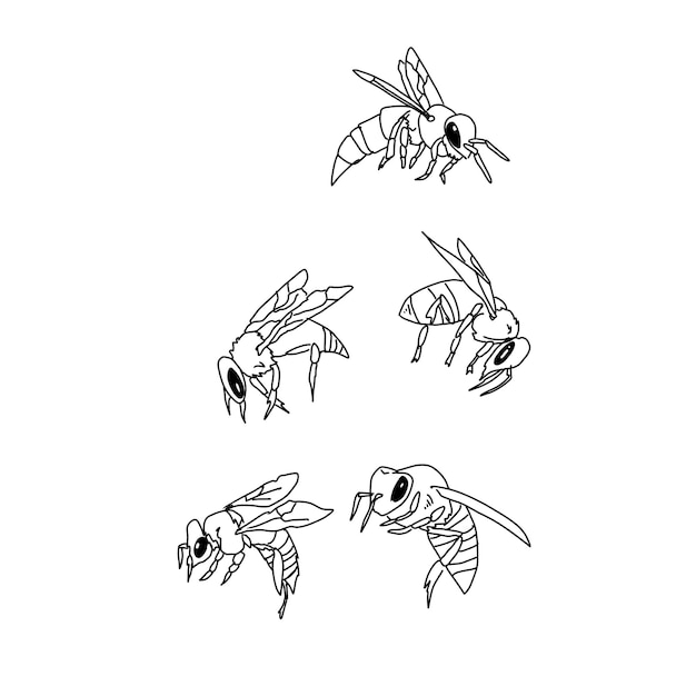 Vector bee hand drawn doodle illustrations vector set