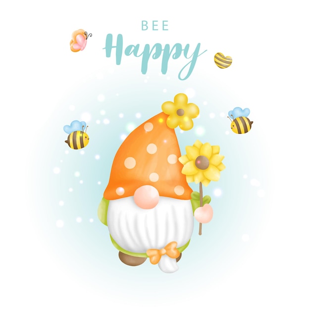 Bee happy gnome aquarel