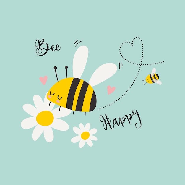 Bee Happy Inspiring Creative Quote Lettering poster Векторная иллюстрация