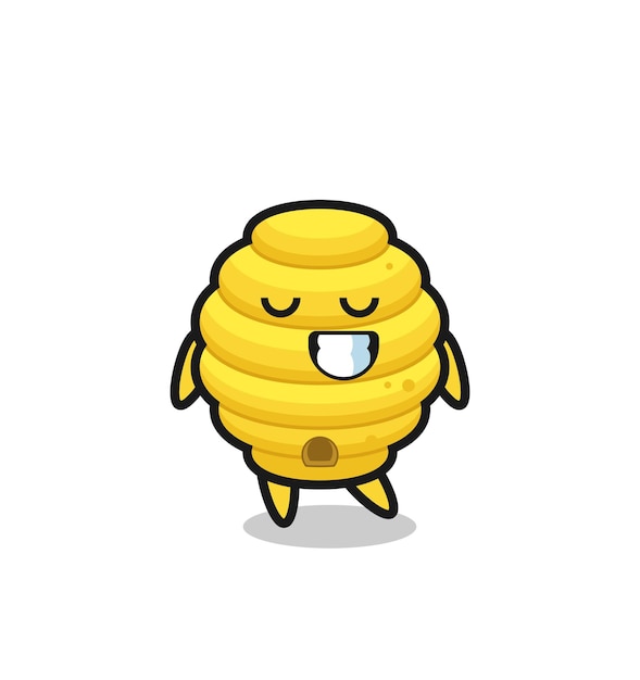 Bee hive cartoon illustration with a shy expression , cute design