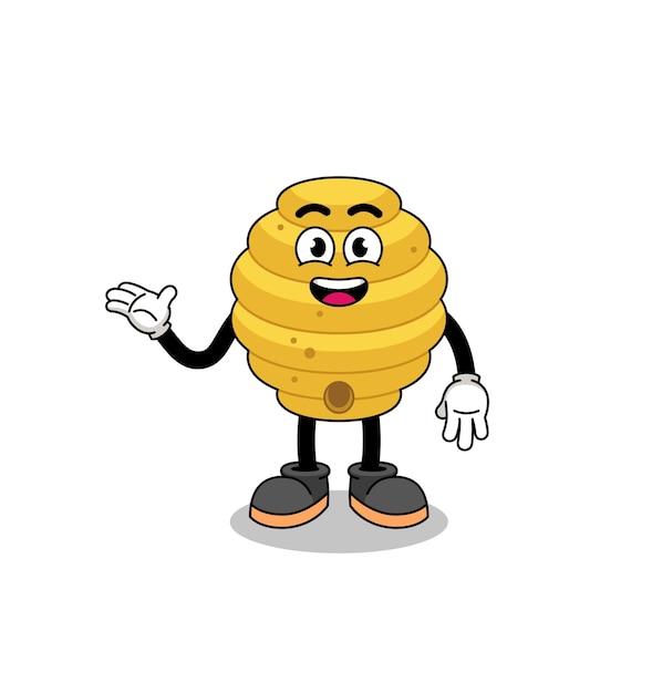 Bee hive cartoon with welcome pose