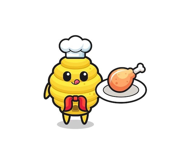 Bee hive fried chicken chef cartoon character cute design