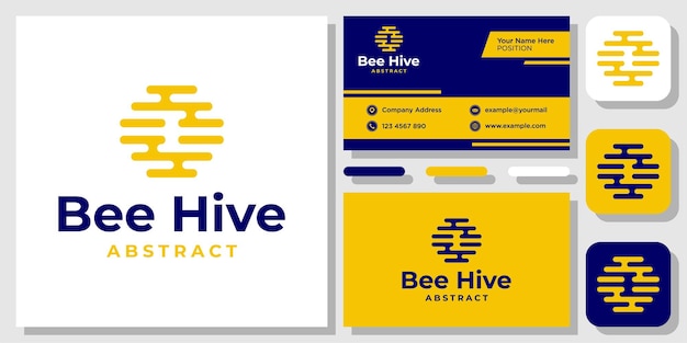 Bee Hive Honey Comb Yellow Hexagon Abstract logo design inspiration with Template Business Card