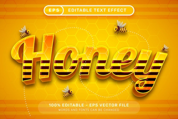 Vector bee honey 3d text effect and editable text effect with honey be illustration