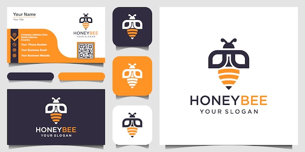Logo simbolo creativo miele d'api. logotipo lineare di duro lavoro. logo, icona e biglietto da visita
