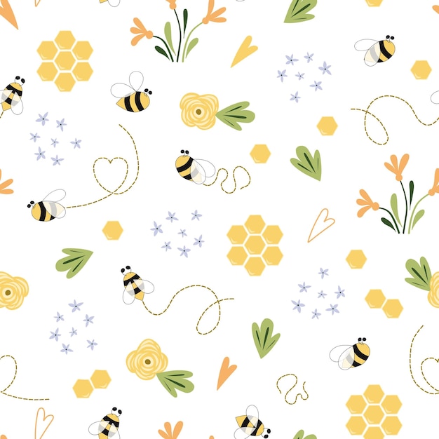 Bee honey pattern bee floral yellow template bee seamless pattern cute honey templates digital paper