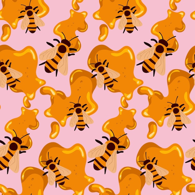 Vector bee honey pattern bee seamless pattern honey background