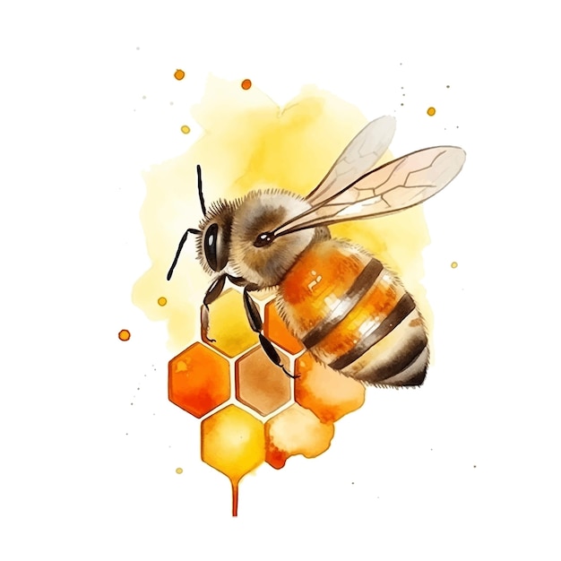 Bee in honeycore watercolor paint