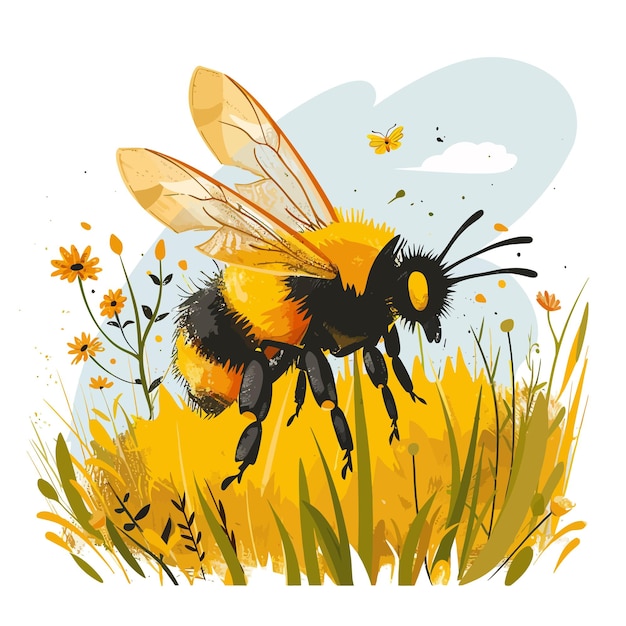 Bee_in_the_field_Vector_Illustratie