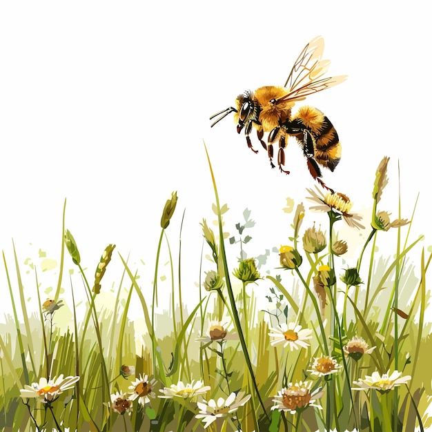 Bee_in_the_field_Vector_Illustration (フィールド内のミツバチ・ベクトル・イラストレーション)