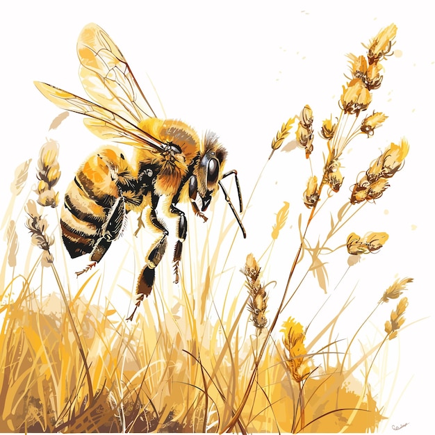 Bee_in_the_field_Vector_Illustration