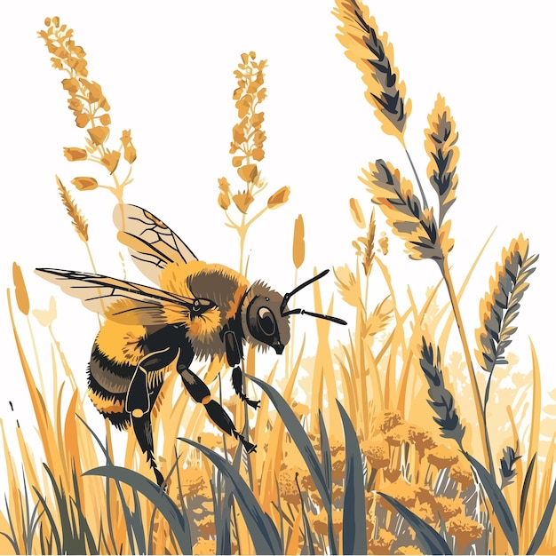 Bee_in_the_field_Vector_Illustration (フィールド内のミツバチ・ベクトル・イラストレーション)