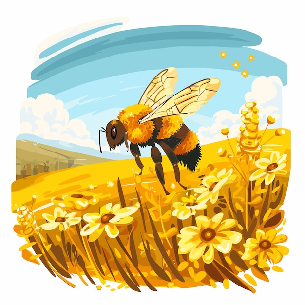 Bee_in_the_field_vector_illustration (フィールド内のミツバチ・ベクトル・イラストレーション)