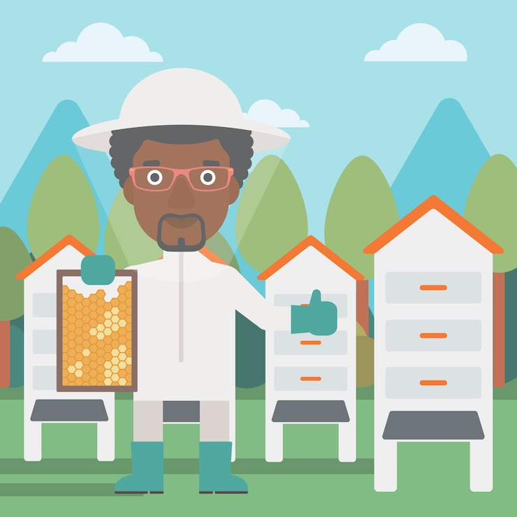 Vector bee-keeper at apiary