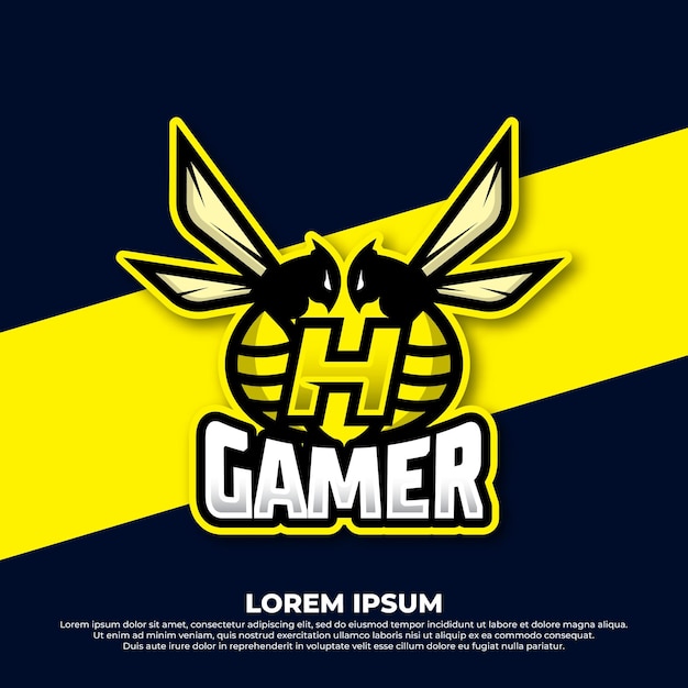 Пчелиная буква H дизайн логотипа Hornet bee талисман esport дизайн логотипа Angry bee esport талисман значок логотипа