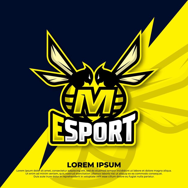 Bee letter M logo ontwerp Hornet bee mascot esport logo ontwerp Angry bee esport mascotte logo icoon