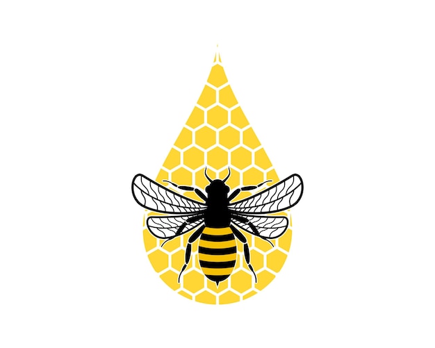 Bee in the liquid drop with beehive logo