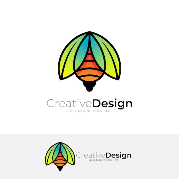 Vettore logo dell'ape e miele dal design colorato che produce loghi animali