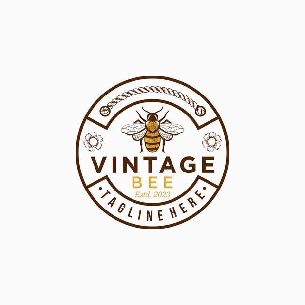 Vector bee logo concept, stock vector vintage honey product design template