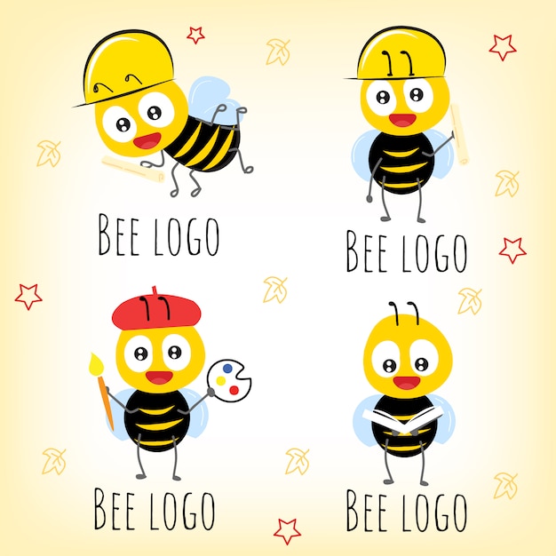 Bee logo cute hand draw for kid