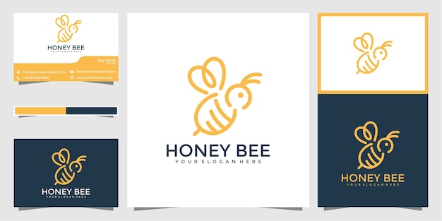 Bee logo design with stylish lines and business cards